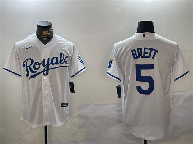 Men's Kansas City Royals #5 George Brett White Cool Base Stitched Baseball Jersey Men's Kansas City Royals #5 George Brett White Cool Base Stitched Baseball Jersey
